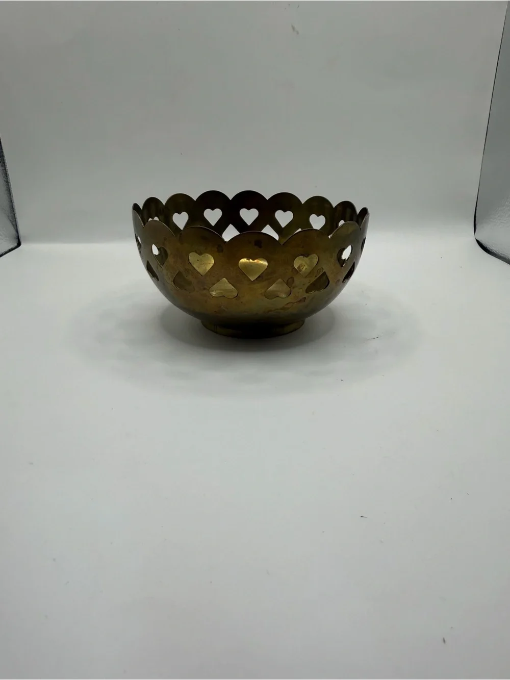 Vintage Brass Heart Cutout Scalloped Bowl Trinket Catchall Cottagecore